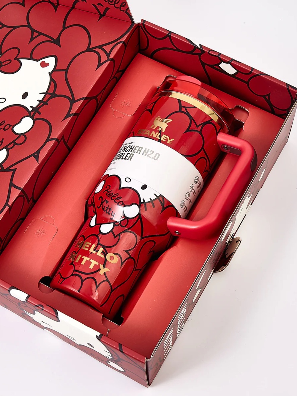 Stanley x Hello Kitty LOVESHACKFANCY red hearts Tumbler box Gold Accent 40oz
